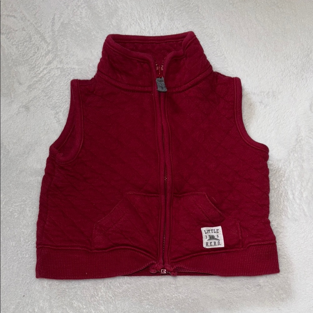 carters Red little hero Quilted Vest 9 months zip up baby boy